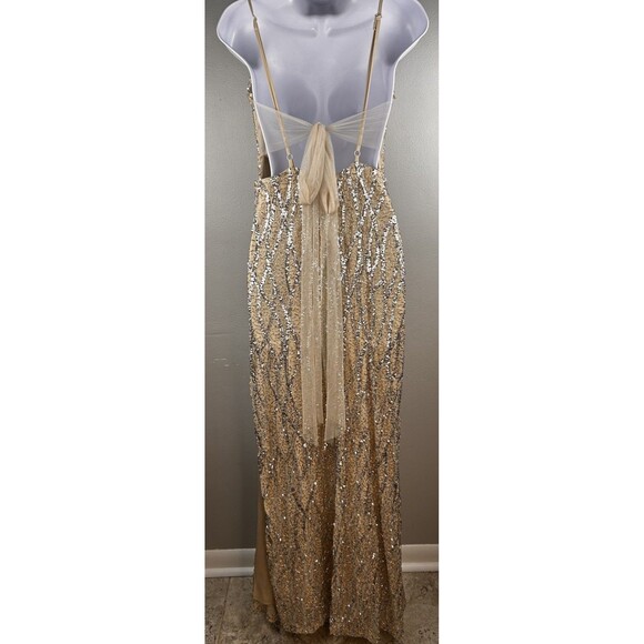 Jump Apparel Long Nude Sequin Dress Tulle Tie Back Junior Size 9/10 - Picture 4 of 10